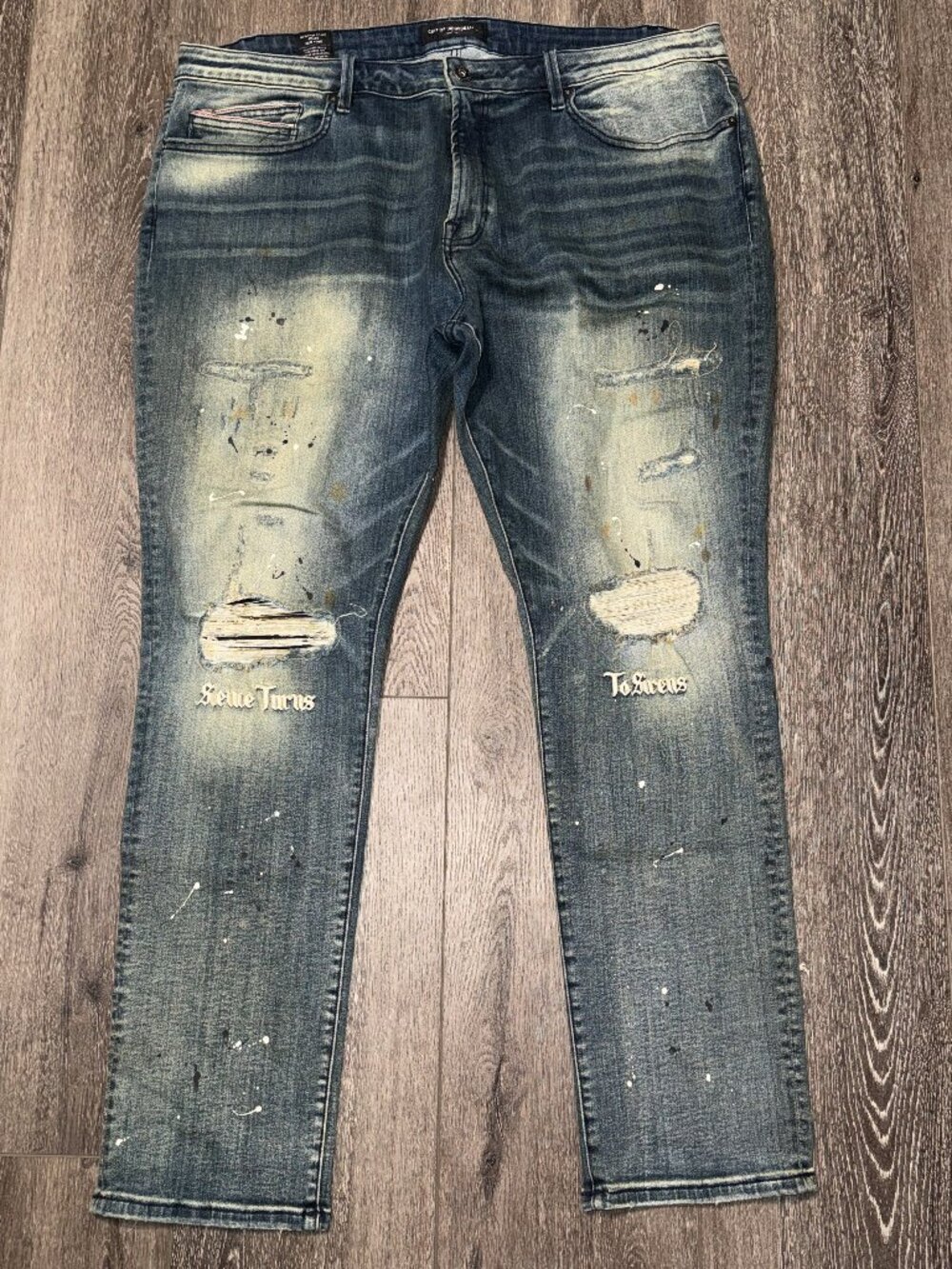 Cult of Individuality Rocker Slim Distressed Jeans Mens 44x33 Paint Splattered